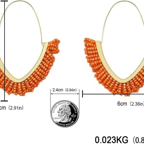 V-Shaped Beaded Dangle Earrings - Statement Drop Fringe Earrings, Boho Handmade - Picture 2 of 8